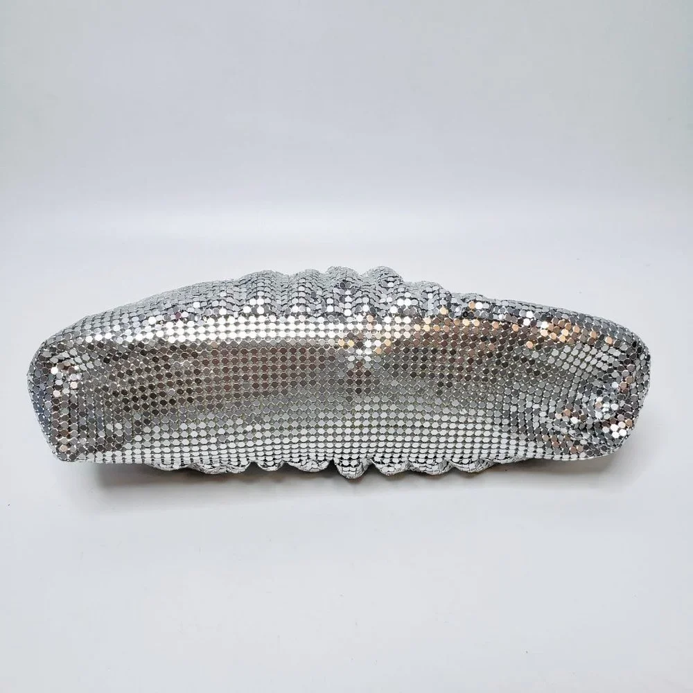 Icing Silver Bling Chain Mesh Clutch Purse Womens Satin Lined Evening Bling